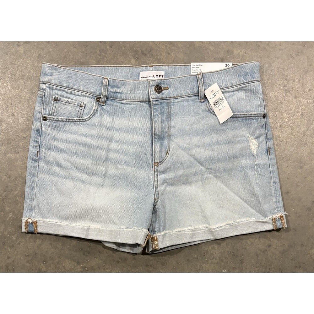 NWT LOFT Denim Roll Short Women's Size 30 Blue Mid Rise Cuffed Jean Shorts